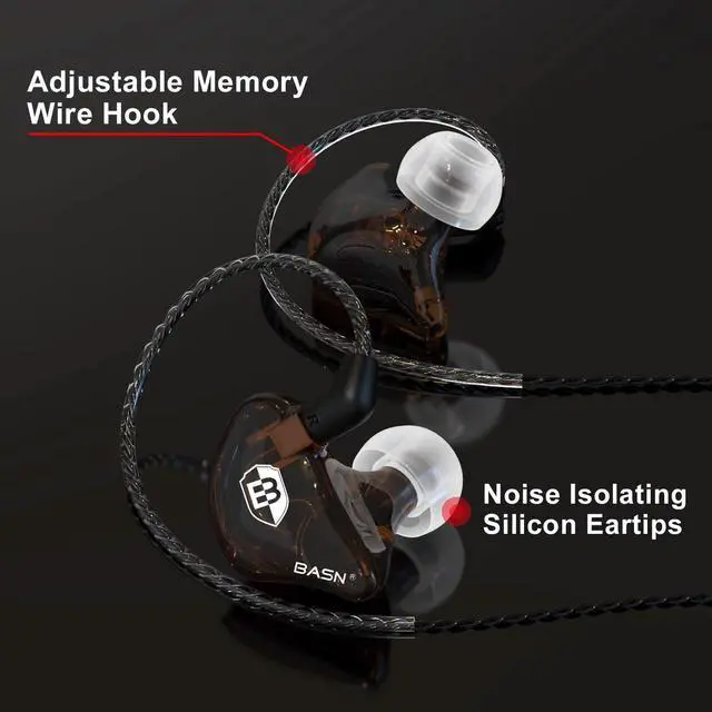 Alt view image 2 of 5 - BASN Bsinger PRO in-Ear Monitors Hybrid Dynamic Dual Drivers Two Detachable MMCX Cables Musicians in-Ear Earbuds Headphones (Brown)