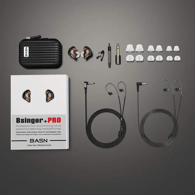 Alt view image 5 of 5 - BASN Bsinger PRO in-Ear Monitors Hybrid Dynamic Dual Drivers Two Detachable MMCX Cables Musicians in-Ear Earbuds Headphones (Brown)