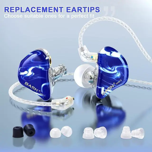 Alt view image 2 of 5 - BASN MMCX in Ear Monitor Headphones, Musicians Triple Driver Noise Isolating Earphones with 2 Upgraded Detachable Cables (Ice Blue)