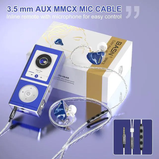 Alt view image 4 of 5 - BASN MMCX in Ear Monitor Headphones, Musicians Triple Driver Noise Isolating Earphones with 2 Upgraded Detachable Cables (Ice Blue)