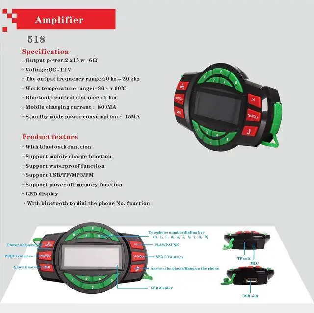 Alt view image 3 of 5 - Beyondcity UTV ATV Bluetooth Amplifier Sound System Hand-Free Speakers FM USB Audio System Stereo 3 Inch Speakers 12V Motorcycle Waterproof Audio FM Radio Stereo Speaker (Blue Star Speaker)