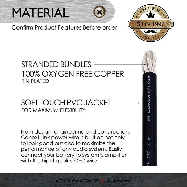 Alt view image 2 of 5 - Conext Link 15 FT 1/0 AWG 0 GA Full Gauge Battery Power Cable Ground Wire Frost Black OFC Copper 10032