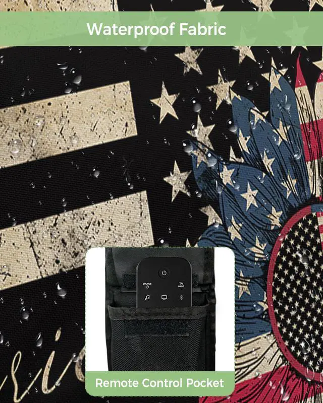 Alt view image 3 of 5 - Outdoor TV Cover 40 to 43 Inches Weatherproof & Waterproof, Sunflower American Flag Outdoor TV Enclosure with Remote Control Pocket, Farmhouse Black White Striped TV Screen Protectors for Outside TV