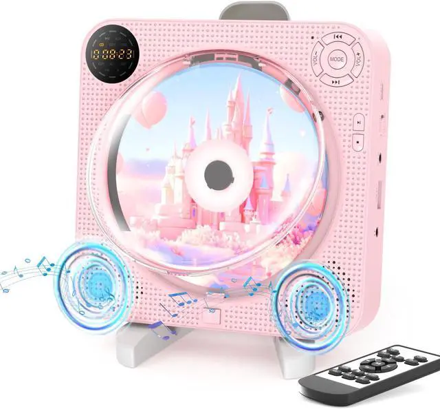 Main image of Portable Bluetooth CD Player with Speakers - Small Wall CD Player for Home with Remote Control FM Radio Digital Screen Headphone Jack,Support AUX in Cable&USB,Pink Kpop Player