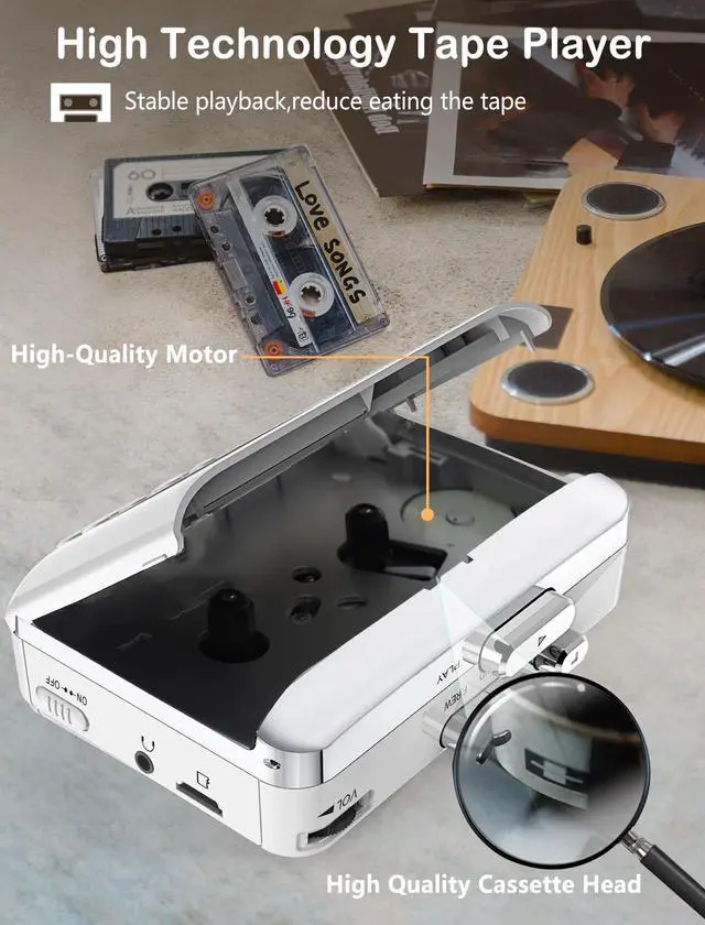 Alt view image 3 of 5 - Gracioso Portable Cassette Player Recorder Converter,Cassette to MP3 via SD Card, Walkman Cassette Tape Player with 1000mah Rechargeable Battery,Built-in Microphone&Speaker,Headphone Jack,16GB SD Card