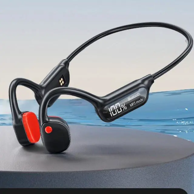 Alt view image 3 of 5 - DHBY Swimming Headphones Bone Conduction Open Ear Headset MP3 Player Built-in 32G Memory IP68 Underwater Waterproof Stereo Bluetooth Earphone LED Screen for Driving Bicycling Running Skiing-X10 Black