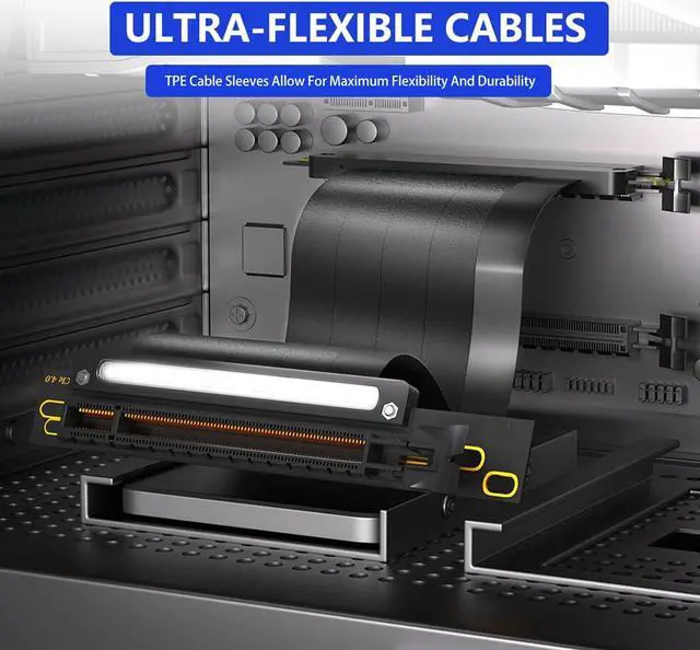 Alt view image 3 of 5 - Dpofirs PCIe 4.0 X16 GPU Riser Cable, High Speed Flexible Extender, Card Extension Port 90 Degree Adapter, PCIe Extension Cable Compatible with RTX4090 RTX4070ti RTX3090ti RTX3090