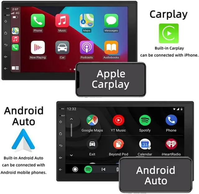 Alt view image 2 of 5 - Car Radio Car Stereo with Wireless Carplay&Android Auto 7-inch Touchscreen Android 11 System 1GB+ 16GB Car Audio Receiver MP5 Player Built-in GPS WiFi Bluetooth Mirror Link FM USB