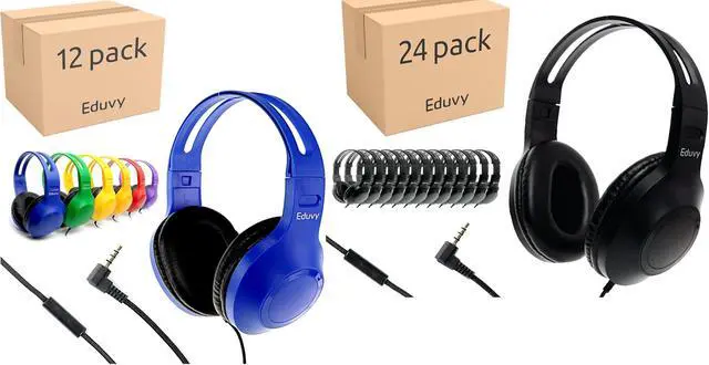 Main image of 36 Pack Bundle Headphones for Classroom, Pack of 12 Wired Mixed Color Headphones and Pack of 24 Black Color School Headphones With Microphones for Elementary to College Students (36 Headphones Bundle)
