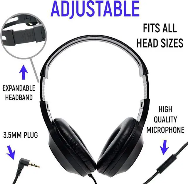 Alt view image 3 of 5 - 36 Pack Bundle Headphones for Classroom, Pack of 12 Wired Mixed Color Headphones and Pack of 24 Black Color School Headphones With Microphones for Elementary to College Students (36 Headphones Bundle)