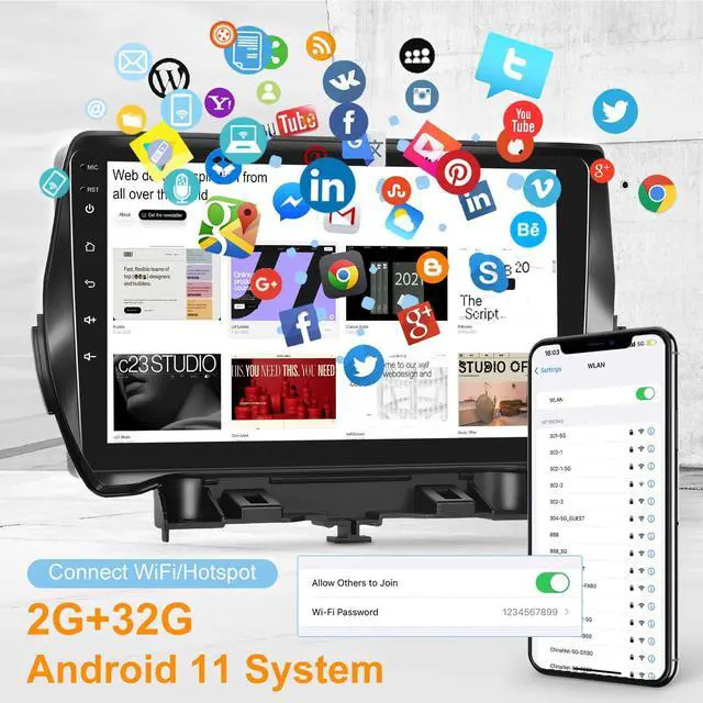 Alt view image 3 of 5 - [2G+32G] Android Car Radio for Ford Escape Kuga 2013-2019, 9 inch Touch Screen Car Stereo, Carplay/Android Auto/1080P/Bluetooth/WiFi + AHD Backup Camera + MIC