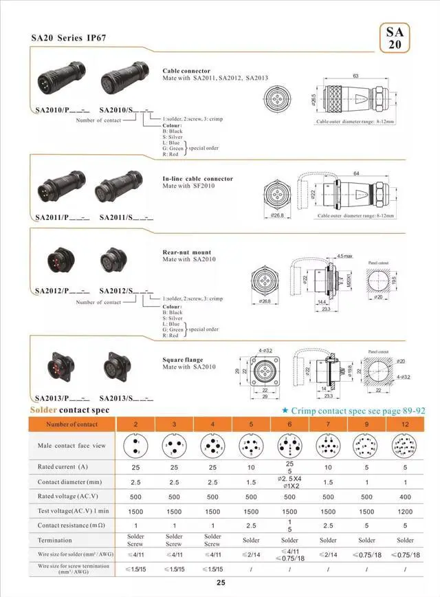 Alt view image 5 of 5 - Eonvic WEIPU SA20 2 Pin Waterproof Connector Aviation Plug Male Socket Female Circular Electronics Monitor TV Solar Power Cable SA2010/P SA2013/S
