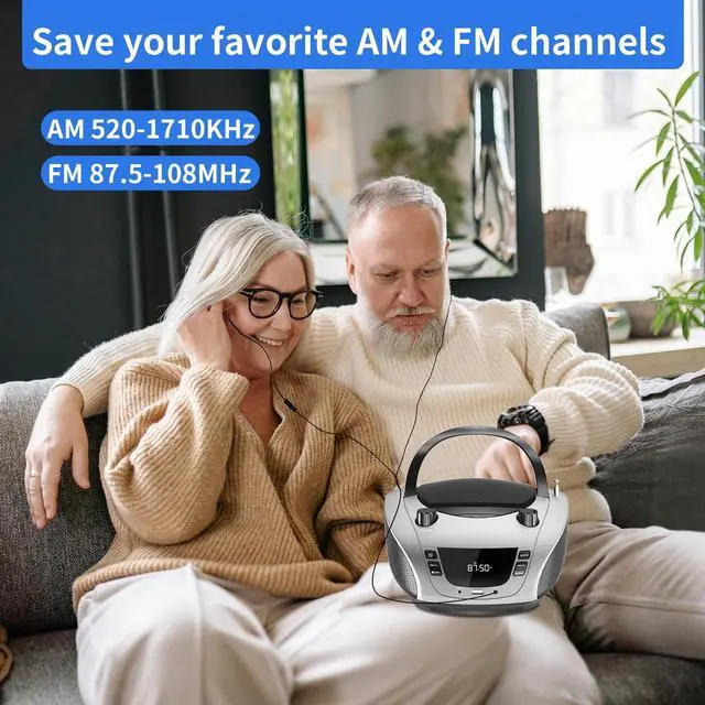 Alt view image 4 of 5 - LONPOO Radios Portable AM FM, Portable CD Player Compatible CD-R/RW/WMA and MP3, CD Radio with Bluetooth 5.3, Boombox CD Player with Speakers, USB Player, AC/Battery Powered CD Players for Home