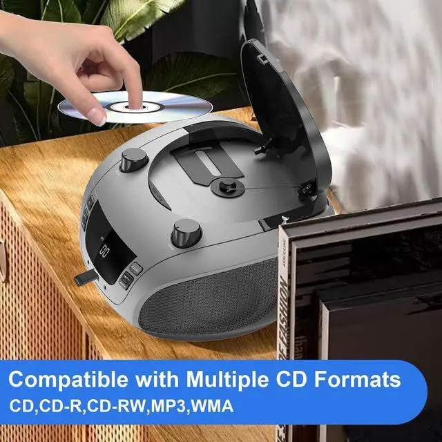 Alt view image 2 of 5 - LONPOO Radios Portable AM FM, Portable CD Player Compatible CD-R/RW/WMA and MP3, CD Radio with Bluetooth 5.3, Boombox CD Player with Speakers, USB Player, AC/Battery Powered CD Players for Home