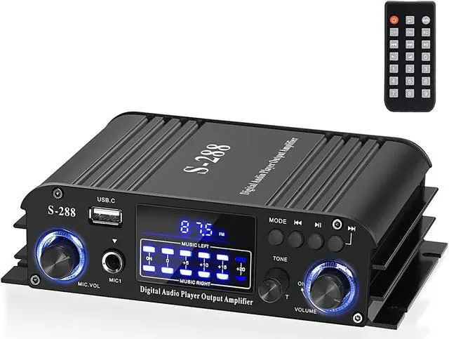 Alt view image 2 of 5 - Facmogu S-288 4 CH Bluetooth 5.0 Home Audio Amplifier, RMS 45Wx4, Max 600W HiFi Stereo Power Amplifier USB, SD, FM Class D Speaker Amp for Home Theater Karaoke, with Power Adapter & Remote Control