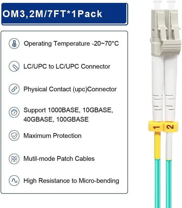 Alt view image 4 of 5 - FLYPROFiber- LC to LC Fiber Patch Cable OM3 2M/7ft, Length Options: 0.2m-200m, 10GB/40GB Multimode Duplex 50/125um Fiber Optic Cable Cord LSZH-2Meter(7ft), 4pack