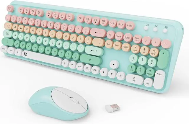 Main image of FOPETT 2.4GHz Wireless Keyboard and Mouse Set with Switch Button - Full-Size Keyboard - Compatible for Windows/Laptop/PC/Notebook/Smart TV and More - Green