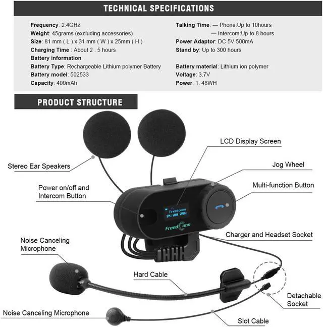 Alt view image 2 of 5 - FreedConn 1pcs TCOM-SC Bluetooth Motorcycle Headset,2-3 Riders Helmet Bluetooth Intercom, Universal Communication Systems with Music Sharing/LCD Screen/FM Radio/Mobile Phone/GPS/Waterproof