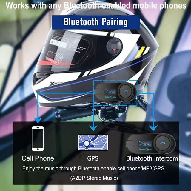 Alt view image 4 of 5 - FreedConn 1pcs TCOM-SC Bluetooth Motorcycle Headset,2-3 Riders Helmet Bluetooth Intercom, Universal Communication Systems with Music Sharing/LCD Screen/FM Radio/Mobile Phone/GPS/Waterproof