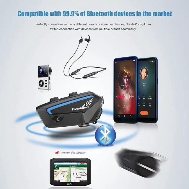Alt view image 3 of 5 - FreedConn FX 10 Riders Motorcycle Bluetooth Headset with Music Sharing, Helmet Bluetooth Intercom with Noise Cancellation/FM Radio/IP67/Ultra-Thin Body, Universal Communication Systems for Motorbike