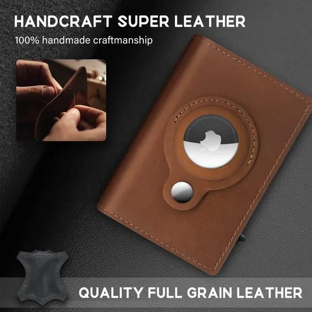Alt view image 2 of 5 - GAOCHALE AirTag Wallet Genuine Leather Air Tag Wallet RFID Technology Credit Card Holder with Minimalist Wallet for Men for Apple AirTag (No Airtag Included)(Dark Brown)