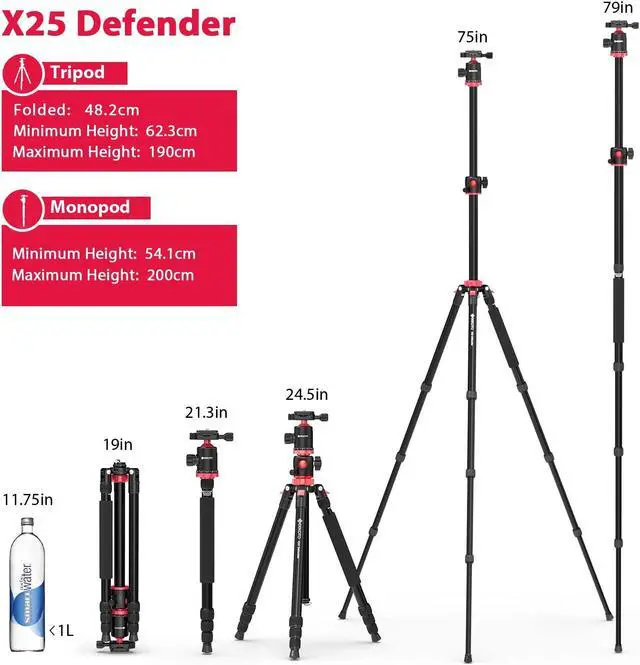 Alt view image 2 of 5 - GEEKOTO Aluminum Camera Tripod with 360-Degree Ball Head and Rotatable Center Column, for DSLR and Video Camcorder, 75-Inch Professional Tripod for Travel and Work