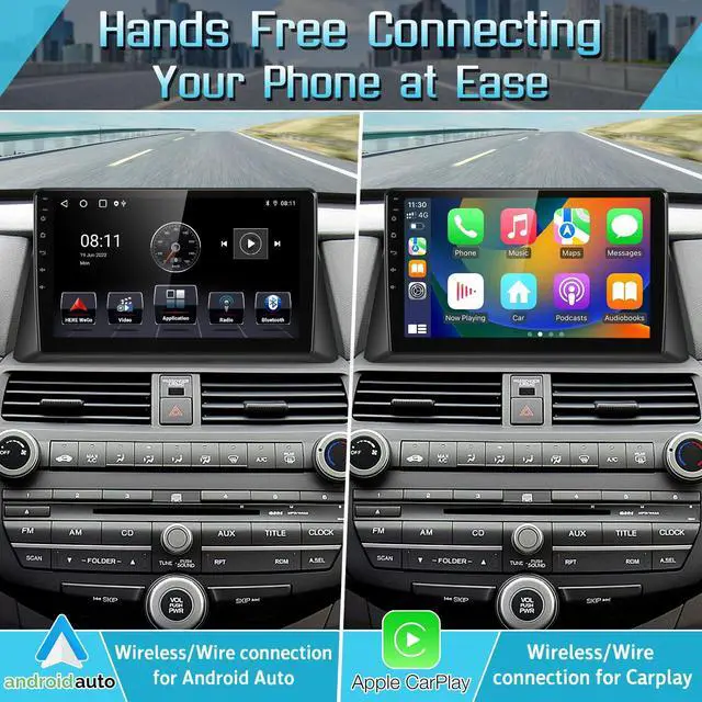 Alt view image 2 of 5 - Car Radio Stereo for Honda Accord 8th 2008 2009 2010 2011 2012 2013, 10 inch Touchscreen GPS Navigation, Wireless CarPlay/Android Auto, IPS Touchscreen, Bluetooth, FM/RDS Radio, 2GB RAM 64GB ROM