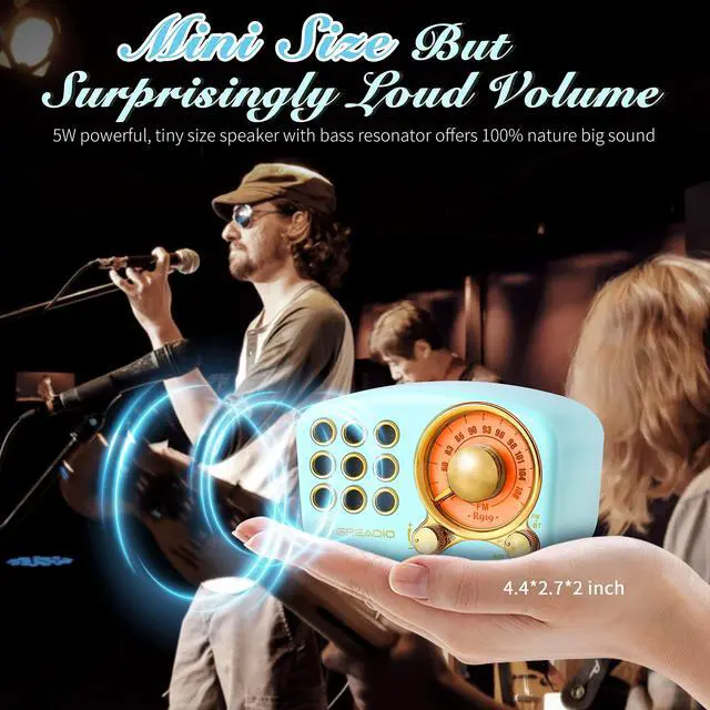 Alt view image 2 of 5 - Retro Bluetooth Speaker, Vintage Radio-Greadio FM Radio with Old Fashioned Classic Style, Strong Bass Enhancement, Loud Volume, Bluetooth 5.0 Wireless Connection, TF Card and MP3 Player (Blue)