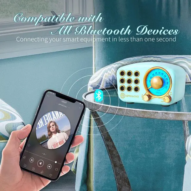 Alt view image 3 of 5 - Retro Bluetooth Speaker, Vintage Radio-Greadio FM Radio with Old Fashioned Classic Style, Strong Bass Enhancement, Loud Volume, Bluetooth 5.0 Wireless Connection, TF Card and MP3 Player (Blue)