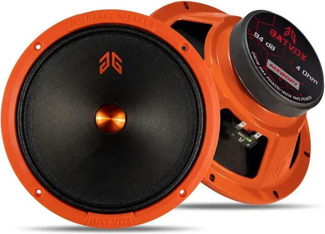 Main image of GRTSKY MX80P1 Loudspeaker 8 Inch Midrange 480 Watts 4 Ohms Orange Dust Cap, Premium Quality Audio Door Speakers for Car or Truck Stereo Sound System, Orange (2 Speakers)