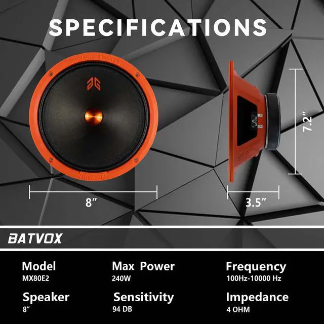 Alt view image 3 of 5 - GRTSKY MX80P1 Loudspeaker 8 Inch Midrange 480 Watts 4 Ohms Orange Dust Cap, Premium Quality Audio Door Speakers for Car or Truck Stereo Sound System, Orange (2 Speakers)