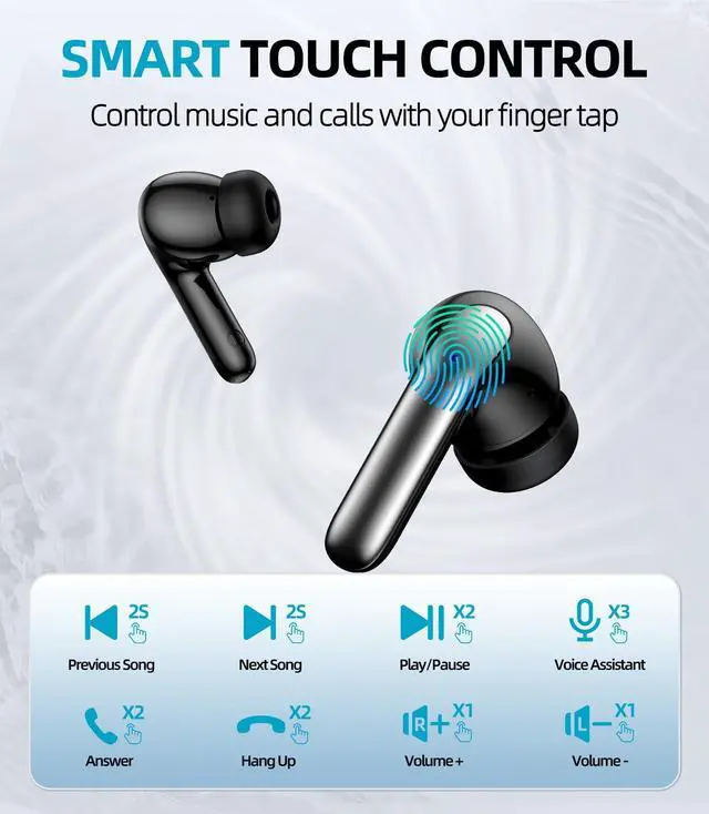 Alt view image 5 of 5 - Wireless Earbuds Bluetooth 5.3 Headphones 50H Stereo Earphones with ENC Dual Mic Clear Calls, Noise Cancelling Ear Buds with LED Display Charging Case, IPX5 Waterproof Sport Headset for Phone TV