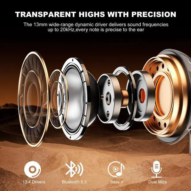 Alt view image 2 of 5 - Wireless Headphones Bluetooth 2024, 50H Playtime Deep Bass Earpods, Waterproof Earphone, Semi-in-Ear Headphone with Mic, Wireless Bluetooth Earbuds for Android/iPhone/Samsung (White)