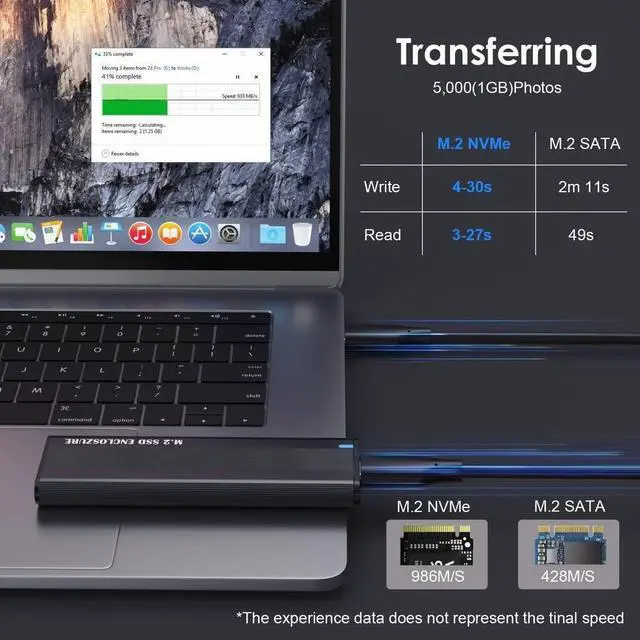 Alt view image 5 of 5 - chenyang USB 3.1 to M.2 NVME/SATA SSD Enclosure Reader,USB 3.1 Gen 2 10Gbps Tool Free Enclosure Adapter Support 2242/2260/2280mm with RTL9210B Chipset