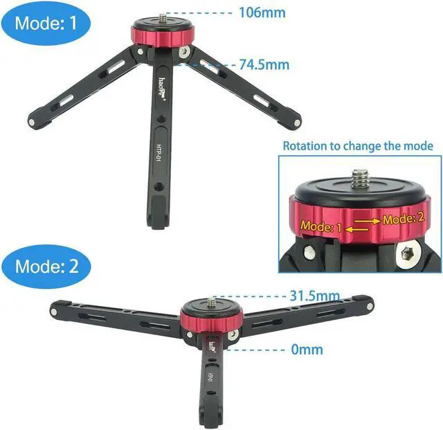 Alt view image 5 of 5 - Haoge HTP-01 Table Top Tabletop Tripod Desktop Stand with 1/4 Screw Mount and Function Leg Design for DSLR Camcorder Digital Camera Low Angle Shot Macro Photography Max Load 6.8kg 15lb