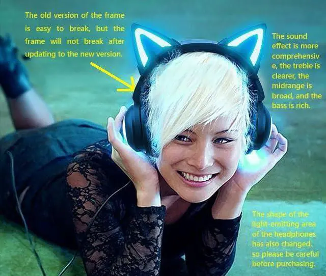 Alt view image 2 of 5 - Axent Wear New Edition Wireless Cat Ear Headphones (12 Color Changing) 3.5mm Jack, Bluetooth&Wired connection (BlackColor)