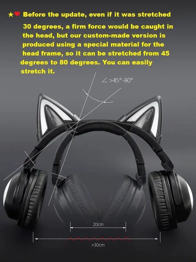 Alt view image 5 of 5 - Axent Wear New Edition Wireless Cat Ear Headphones (12 Color Changing) 3.5mm Jack, Bluetooth&Wired connection (BlackColor)