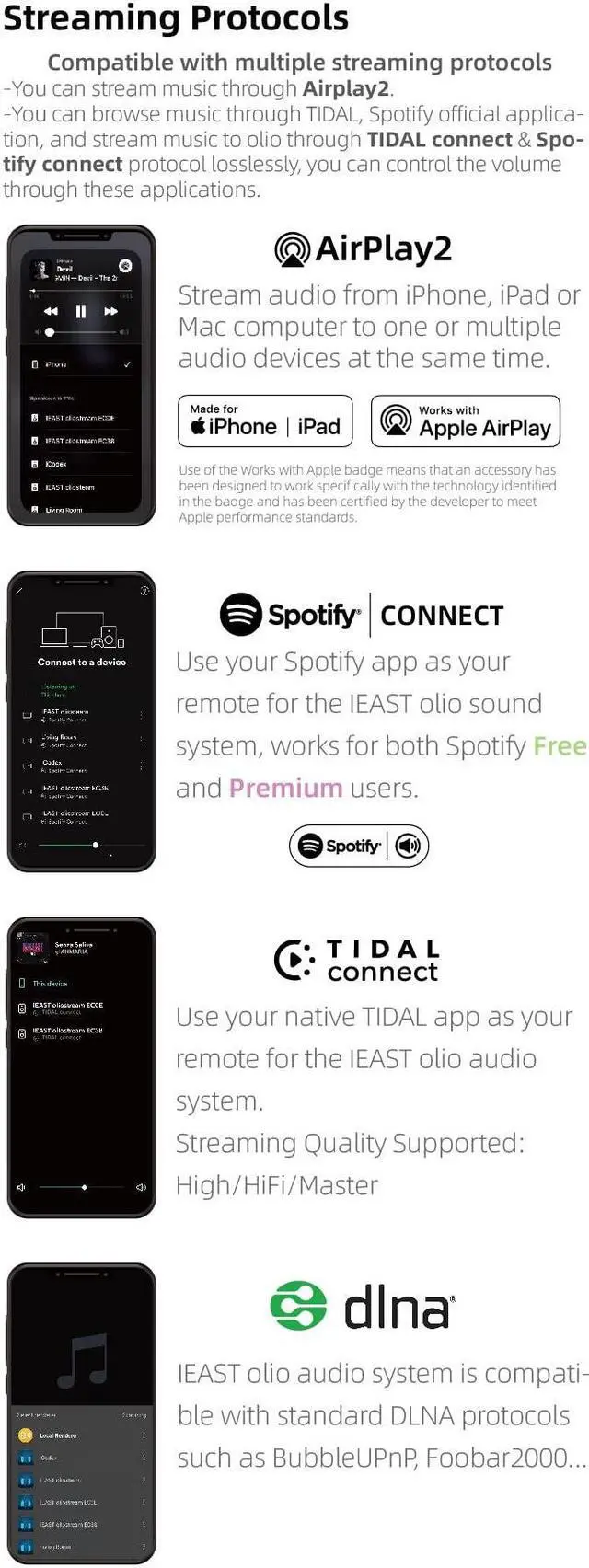 Alt view image 4 of 5 - iEAST Olio AirPlay 2 Streaming Audio Receiver Adapter Works with Siri WiFi and Bluetooth Spotify&Tidal Connect Direct Multiroom Multizone Supporting 192khz/24bit Hi-Res Audio