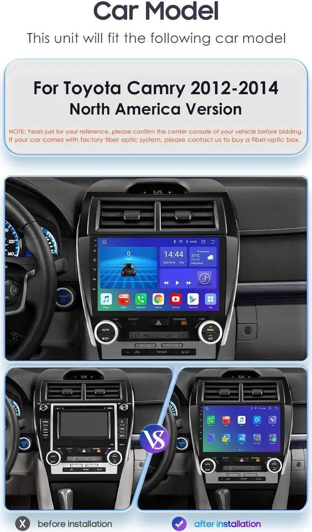 Alt view image 2 of 5 - 10.1 Inch Android 12 Stereo Car Radio for Toyota Camry 2011-2014 North America Version Wireless Carplay | Android Auto 8-Core 4G+32G Weather Display WiFi GPS Navigation Bluetooth 5.0 (4GB+64GB)