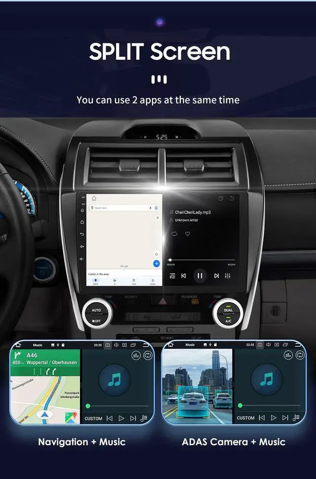 Alt view image 4 of 5 - 10.1 Inch Android 12 Stereo Car Radio for Toyota Camry 2011-2014 North America Version Wireless Carplay | Android Auto 8-Core 4G+32G Weather Display WiFi GPS Navigation Bluetooth 5.0 (4GB+64GB)