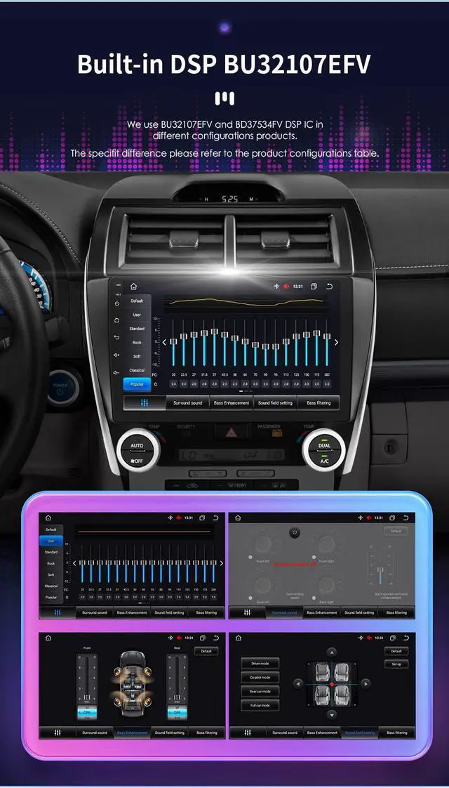 Alt view image 5 of 5 - 10.1 Inch Android 12 Stereo Car Radio for Toyota Camry 2011-2014 North America Version Wireless Carplay | Android Auto 8-Core 4G+32G Weather Display WiFi GPS Navigation Bluetooth 5.0 (4GB+64GB)