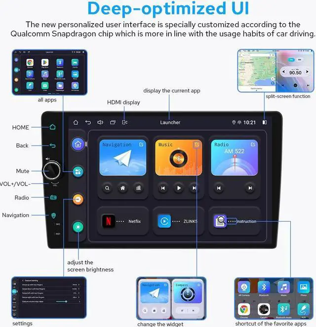 Alt view image 3 of 5 - JOYING Car Stereo for Toyota Rav4 2006-2012 Android 12 Car Radio 9" Touch Screen Head Unit 4GB+64GB with Wireless CarPlay Android Auto GPS Navigation Bluetooth Mirror Link(JY-TZ164N4)