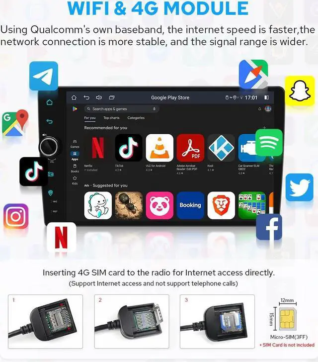 Alt view image 5 of 5 - JOYING Car Stereo for Toyota Rav4 2006-2012 Android 12 Car Radio 9" Touch Screen Head Unit 4GB+64GB with Wireless CarPlay Android Auto GPS Navigation Bluetooth Mirror Link(JY-TZ164N4)