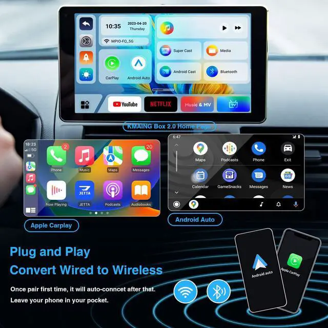 Alt view image 2 of 5 - Wireless CarPlay Adapter, Netflix CarPlay Adapter for Car with YouTube, Perfect for CarPlay Wireless Adapter, Android Auto Magic CarPlay Box for Factory Wired CarPlay Cars from 2016-White