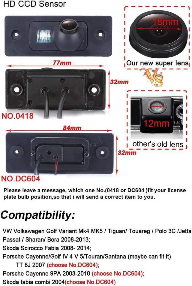 Alt view image 2 of 5 - HD 720P Night Vision Waterproof Car License Light Plate Back Up Rear View Reverse Camera Replacement for Porsche Cayenne 9PA 2003-2010/Skoda Fabia Combi 2004/Audi TT 8J 2007