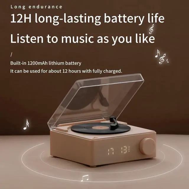 Alt view image 5 of 5 - Vintage Vinyl Record Player Style Bluetooth Speaker Phonograph Style Retro Bluetooth Speaker White Cute Look Gift for Girls Good Bass Enhancement Loud Volume