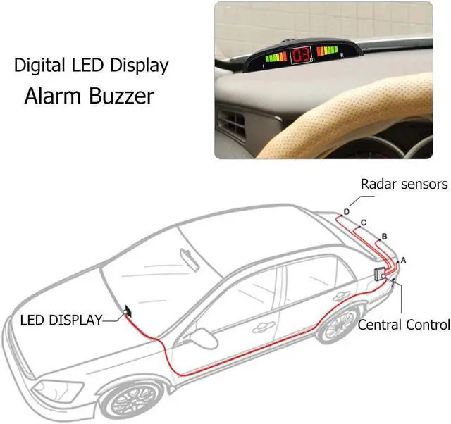 Alt view image 3 of 5 - Rear Parking Sensor Kit Black MASO LED Display Parking Assistants Double CPU Security Reversing Parking Radar Sensor Car Vehicle with 4 Sensors Alarm Buzzer Reminder Safe Driving