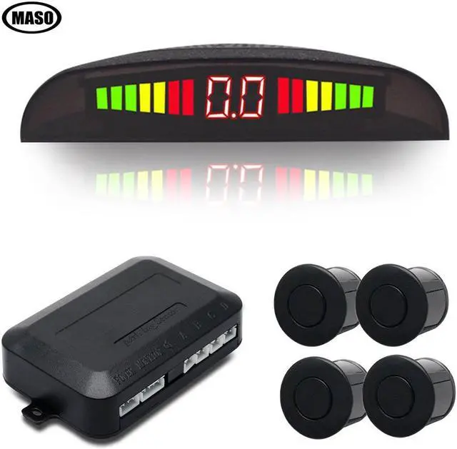 Alt view image 4 of 5 - Rear Parking Sensor Kit Black MASO LED Display Parking Assistants Double CPU Security Reversing Parking Radar Sensor Car Vehicle with 4 Sensors Alarm Buzzer Reminder Safe Driving