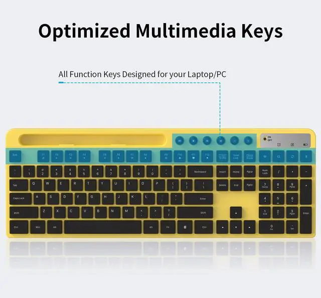 Alt view image 2 of 5 - Wireless Keyboard and Mouse Combo, MARVO 2.4G Ergonomic Wireless Computer Keyboard with Phone Tablet Holder, Silent Mouse with 6 Button, Compatible with MacBook, Windows (Yellow)