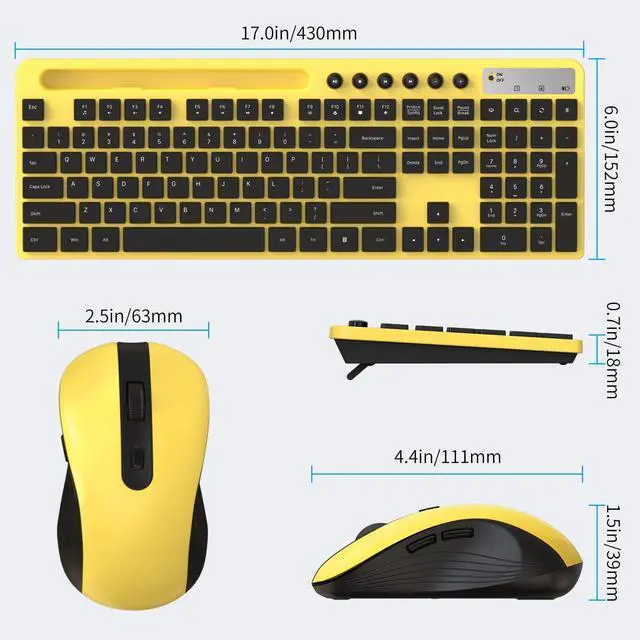 Alt view image 4 of 5 - Wireless Keyboard and Mouse Combo, MARVO 2.4G Ergonomic Wireless Computer Keyboard with Phone Tablet Holder, Silent Mouse with 6 Button, Compatible with MacBook, Windows (Yellow)